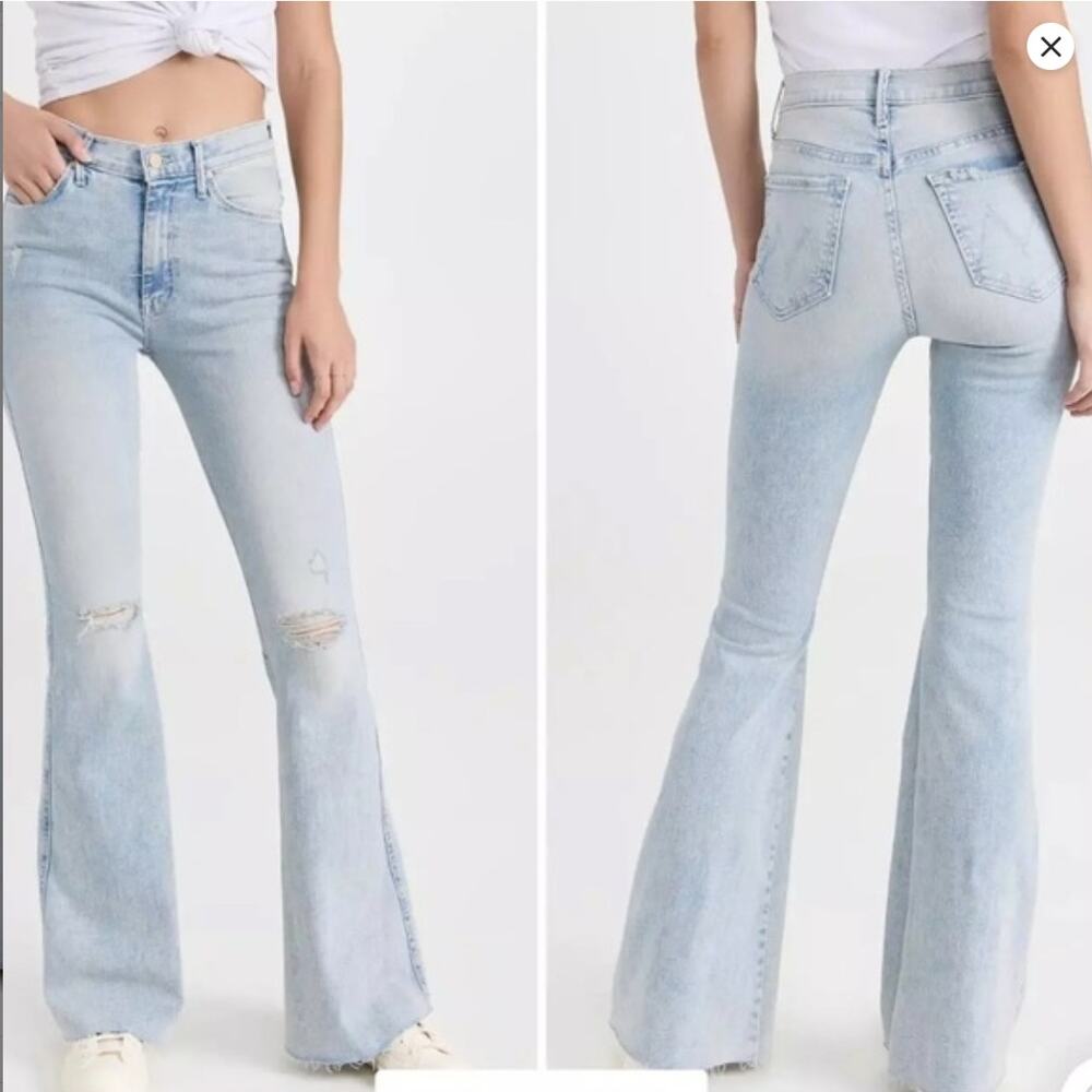 NWT MOTHER The Super Cruiser Double Heel Fray Flare Jeans in nature of the game